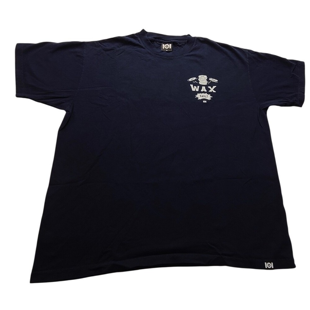 101 Wax Vault Graphic T-Shirt Men's XL Navy Blue‎ Vinyl Record Music Tee Cotton